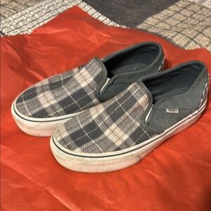 Vans Gray Plaid Slip-On Sneakers excellent condition